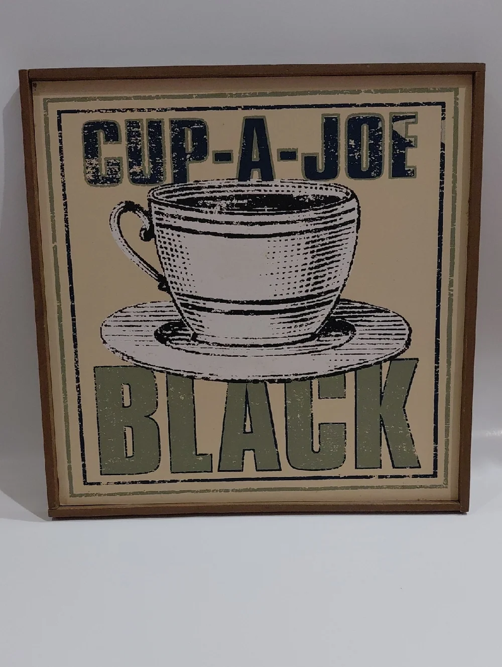 Clover Valley Used serigraph printing Retro Coffee Wood Picture In Navy & Cream